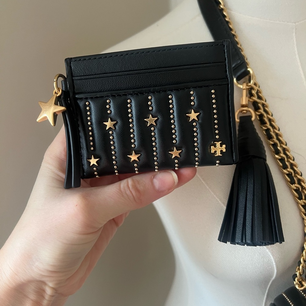 Tory Burch Black and Gold Star Card Holder
